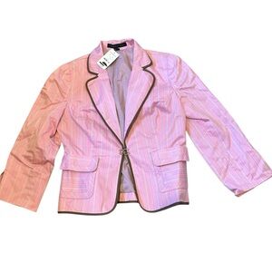 NWT Vintage Y2K Express Pink Striped Single-Button Blazer with Brown Trim Size 4